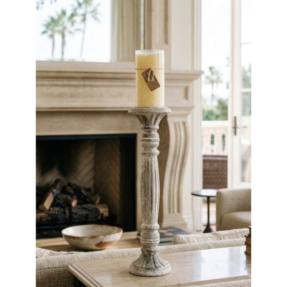 Rustic White Distressed 24" Tall Candle Holder - Home Accents